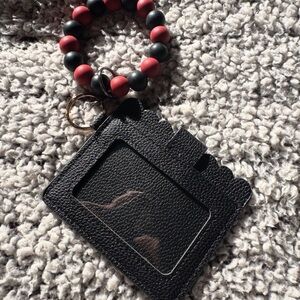 Black and Red Beaded Keychain Card Holder